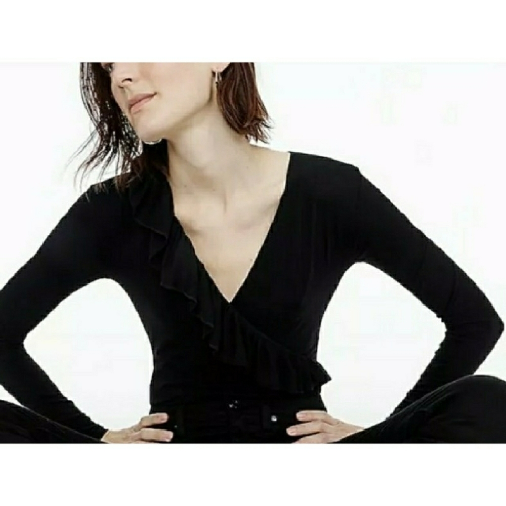NWT J.Crew black ruffle front wrap bodysuit SZ M
